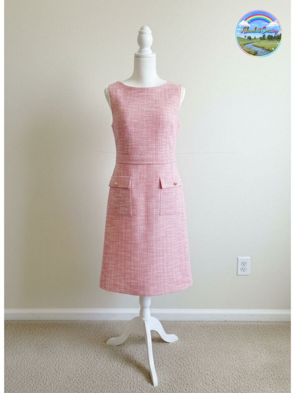 Hobemty Sleeveless Tweed Midi Sheath Dress Boat Neck Work